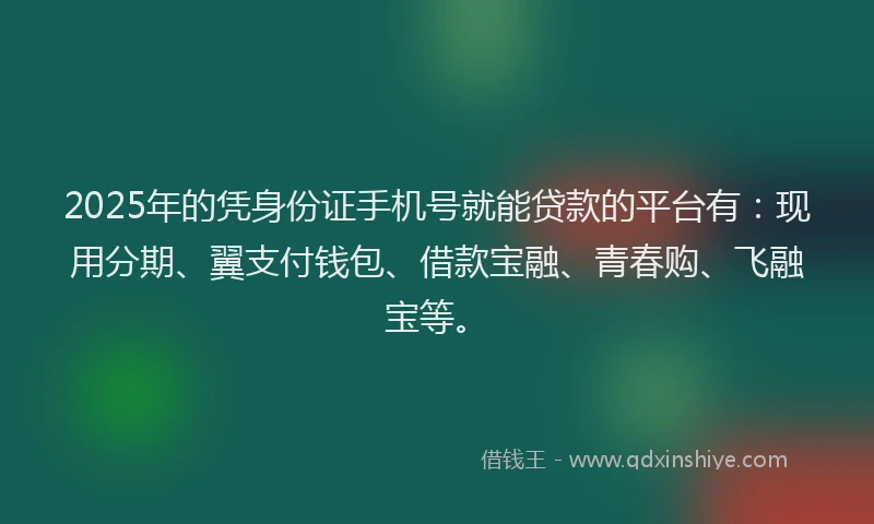 2025年的凭身份证手机号就能贷款的平台有：现用分期、翼支付钱包、借款宝融、青春购、飞融宝等。