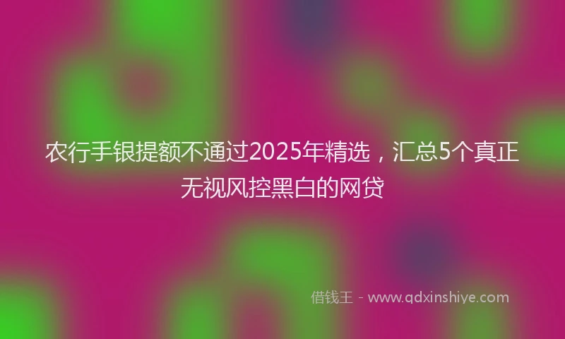 农行手银提额不通过2025年精选，汇总5个真正无视风控黑白的网贷