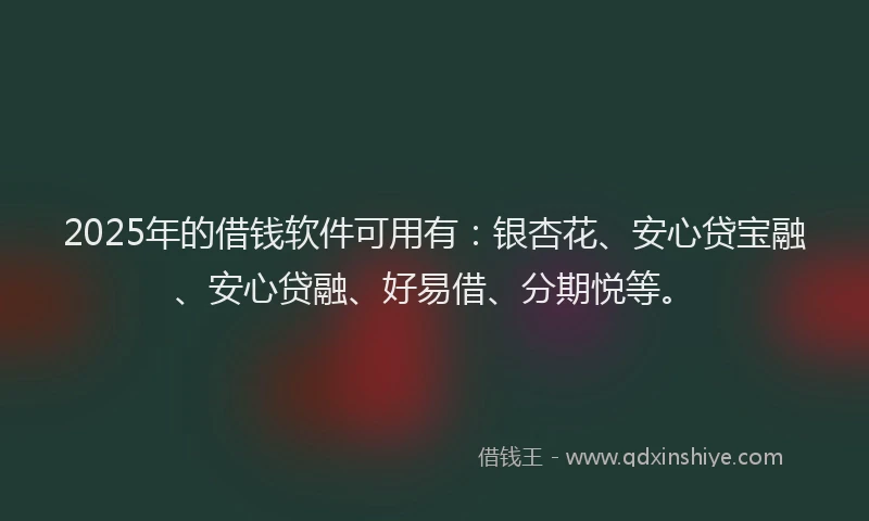 2025年的借钱软件可用有：银杏花、安心贷宝融、安心贷融、好易借、分期悦等。