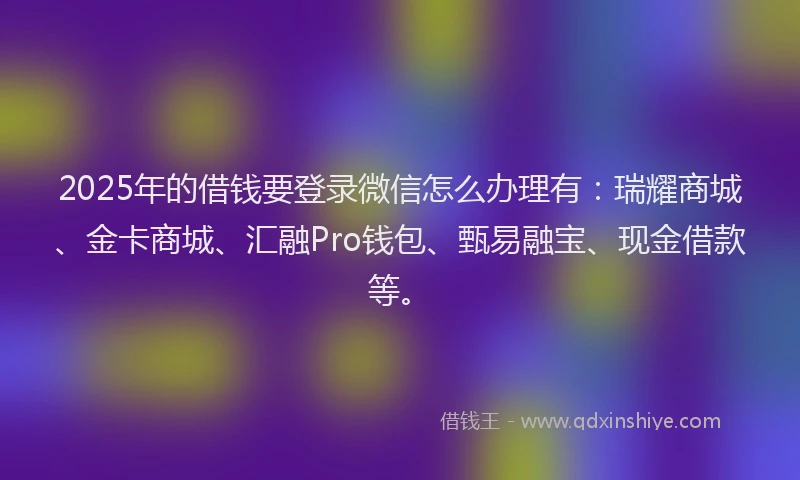 2025年的借钱要登录微信怎么办理有：瑞耀商城、金卡商城、汇融Pro钱包、甄易融宝、现金借款等。
