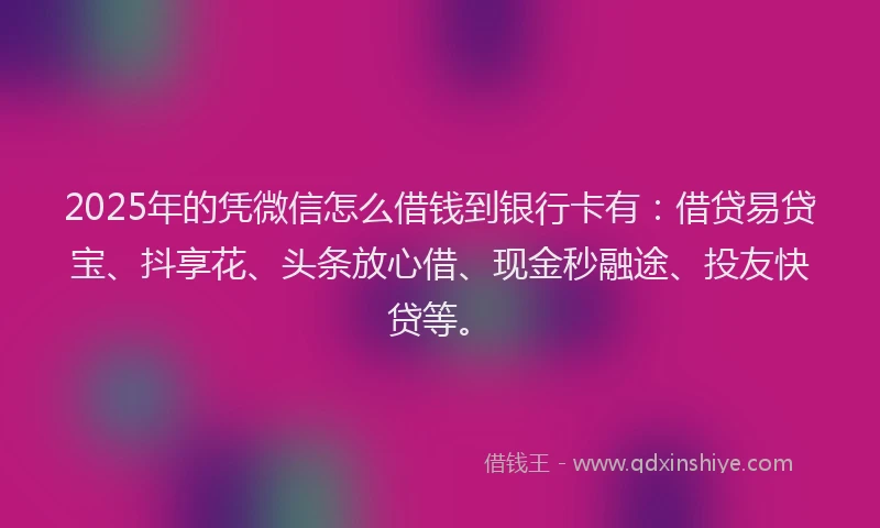 2025年的凭微信怎么借钱到银行卡有：借贷易贷宝、抖享花、头条放心借、现金秒融途、投友快贷等。