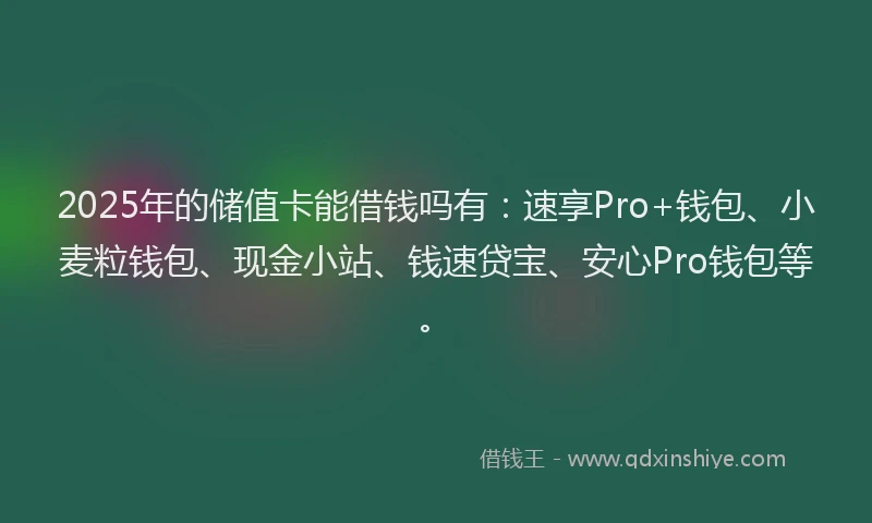 2025年的储值卡能借钱吗有：速享Pro+钱包、小麦粒钱包、现金小站、钱速贷宝、安心Pro钱包等。