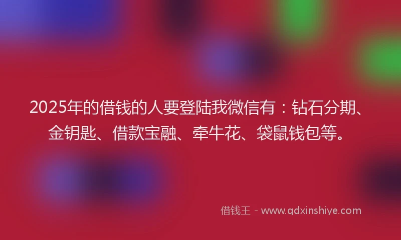 2025年的借钱的人要登陆我微信有：钻石分期、金钥匙、借款宝融、牵牛花、袋鼠钱包等。
