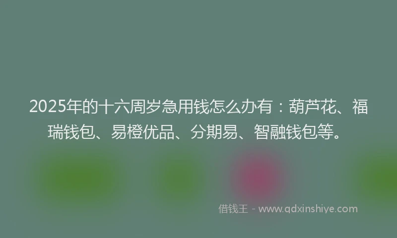 2025年的十六周岁急用钱怎么办有：葫芦花、福瑞钱包、易橙优品、分期易、智融钱包等。