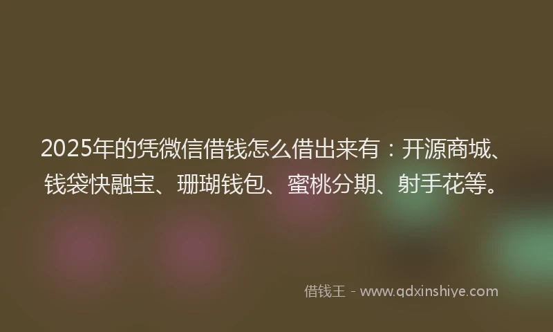 2025年的凭微信借钱怎么借出来有：开源商城、钱袋快融宝、珊瑚钱包、蜜桃分期、射手花等。