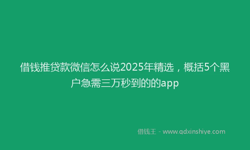 借钱推贷款微信怎么说2025年精选，概括5个黑户急需三万秒到的的app