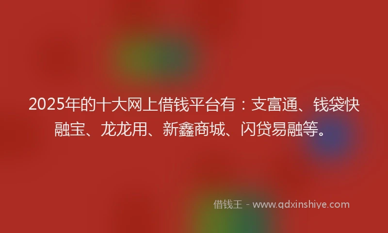 2025年的十大网上借钱平台有：支富通、钱袋快融宝、龙龙用、新鑫商城、闪贷易融等。
