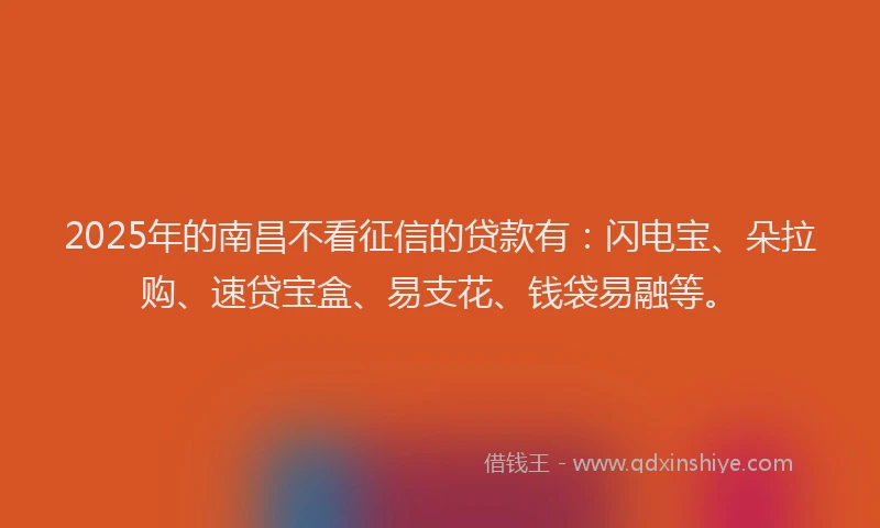 2025年的南昌不看征信的贷款有：闪电宝、朵拉购、速贷宝盒、易支花、钱袋易融等。