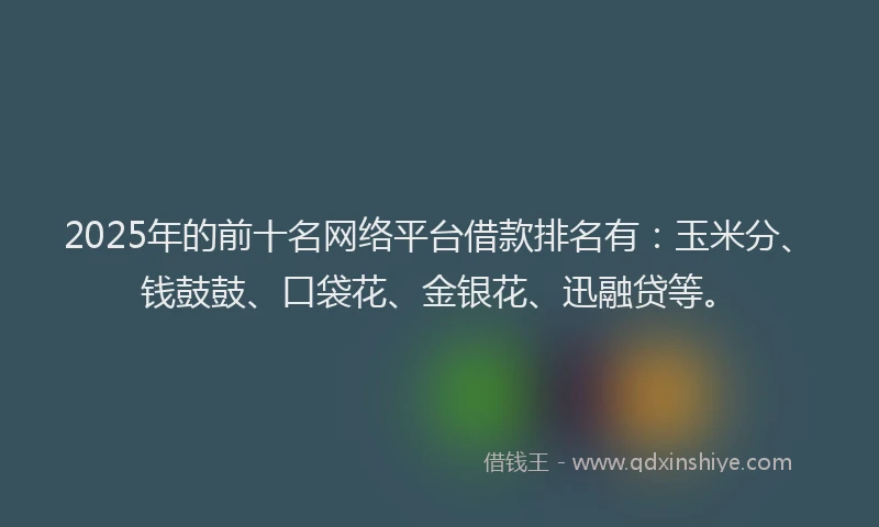 2025年的前十名网络平台借款排名有：玉米分、钱鼓鼓、口袋花、金银花、迅融贷等。