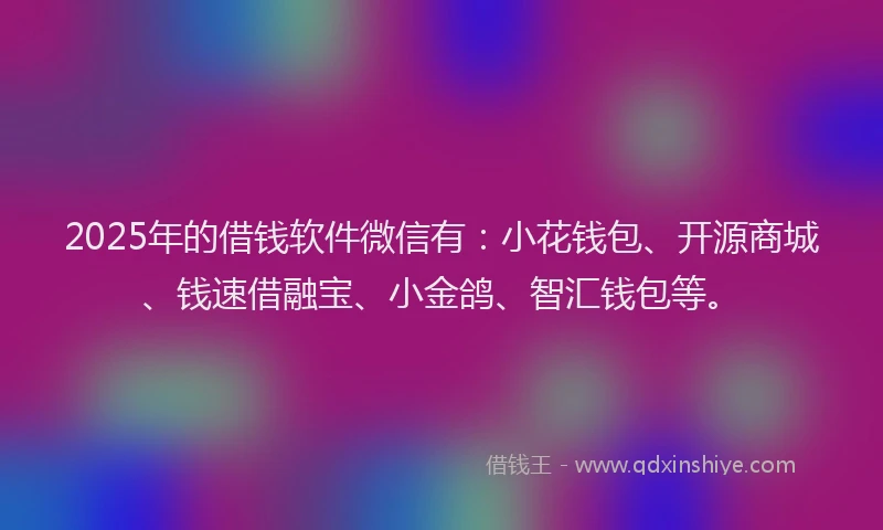 2025年的借钱软件微信有：小花钱包、开源商城、钱速借融宝、小金鸽、智汇钱包等。