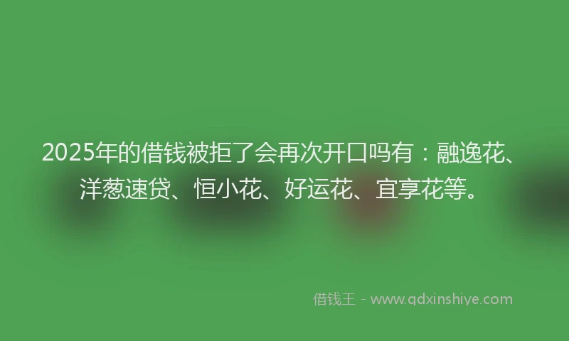 2025年的借钱被拒了会再次开口吗有：融逸花、洋葱速贷、恒小花、好运花、宜享花等。