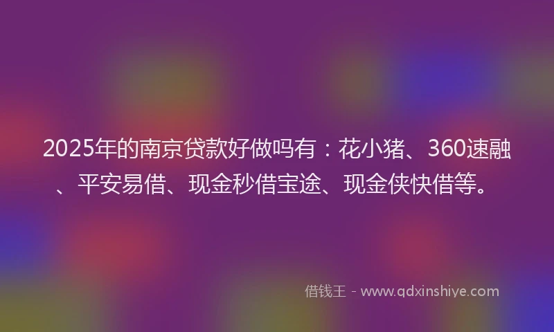 2025年的南京贷款好做吗有：花小猪、360速融、平安易借、现金秒借宝途、现金侠快借等。