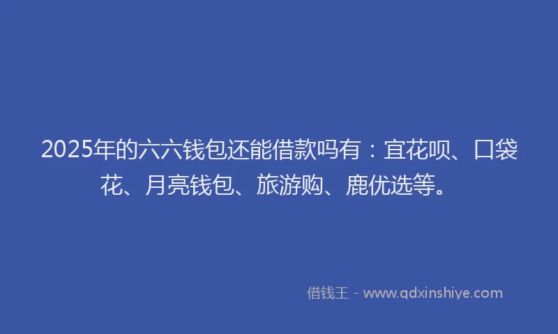 2025年的六六钱包还能借款吗有：宜花呗、口袋花、月亮钱包、旅游购、鹿优选等。