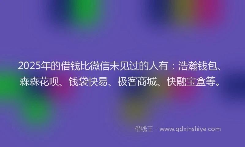 2025年的借钱比微信未见过的人有：浩瀚钱包、森森花呗、钱袋快易、极客商城、快融宝盒等。