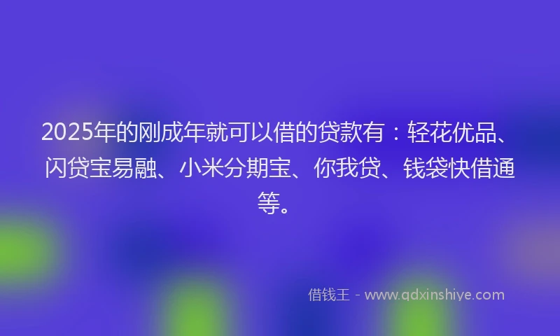 2025年的刚成年就可以借的贷款有：轻花优品、闪贷宝易融、小米分期宝、你我贷、钱袋快借通等。