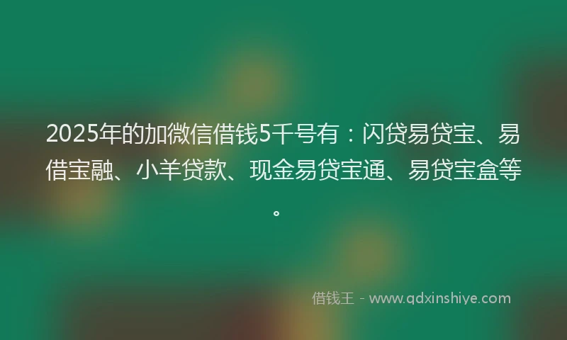 2025年的加微信借钱5千号有：闪贷易贷宝、易借宝融、小羊贷款、现金易贷宝通、易贷宝盒等。