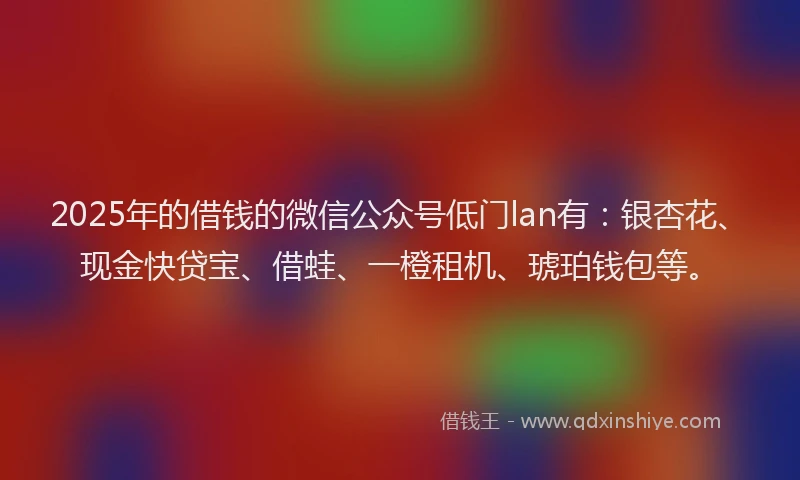 2025年的借钱的微信公众号低门lan有：银杏花、现金快贷宝、借蛙、一橙租机、琥珀钱包等。