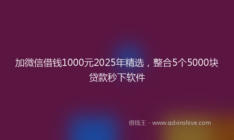 加微信借钱1000元2025年精选，整合5个5000块贷款秒下软件
