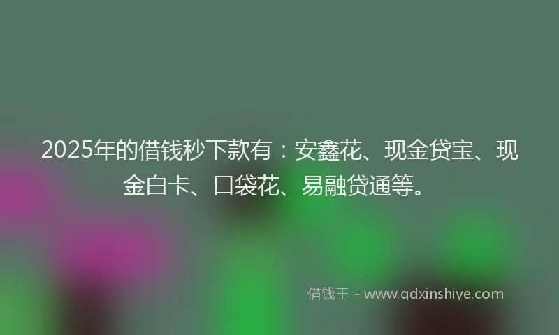 2025年的借钱秒下款有：安鑫花、现金贷宝、现金白卡、口袋花、易融贷通等。