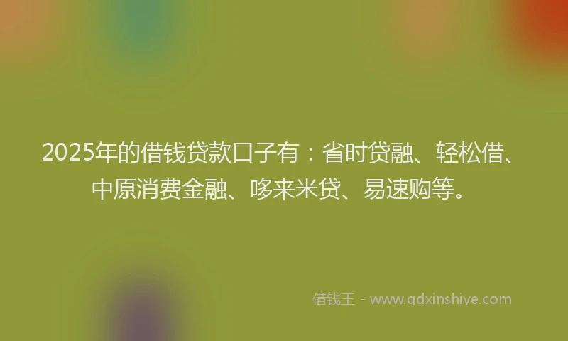 2025年的借钱贷款口子有：省时贷融、轻松借、中原消费金融、哆来米贷、易速购等。