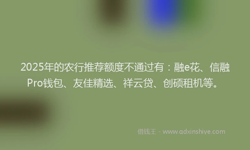 2025年的农行推荐额度不通过有：融e花、信融Pro钱包、友佳精选、祥云贷、创硕租机等。