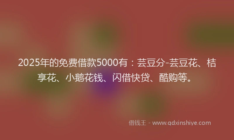 2025年的免费借款5000有：芸豆分-芸豆花、桔享花、小鹅花钱、闪借快贷、酷购等。