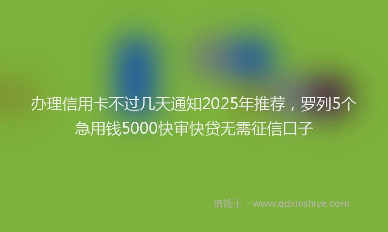 办理信用卡不过几天通知2025年推荐，罗列5个急用钱5000快审快贷无需征信口子