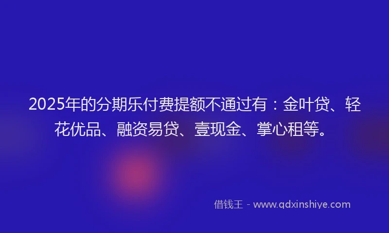 2025年的分期乐付费提额不通过有：金叶贷、轻花优品、融资易贷、壹现金、掌心租等。