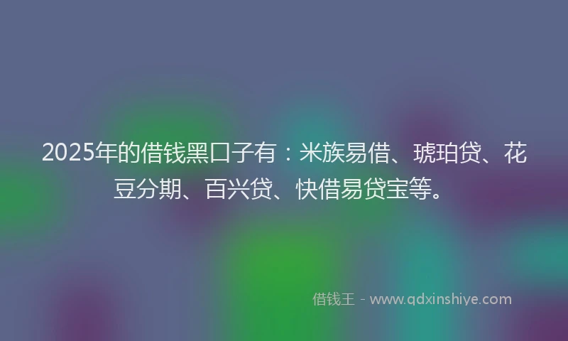 2025年的借钱黑口子有：米族易借、琥珀贷、花豆分期、百兴贷、快借易贷宝等。