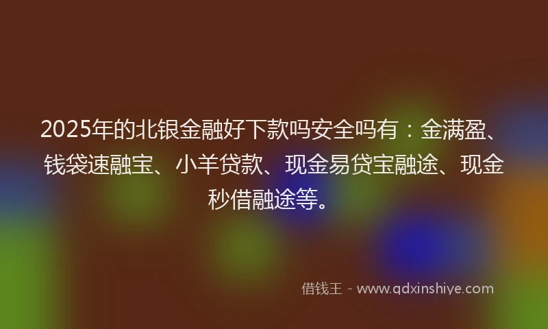 2025年的北银金融好下款吗安全吗有：金满盈、钱袋速融宝、小羊贷款、现金易贷宝融途、现金秒借融途等。