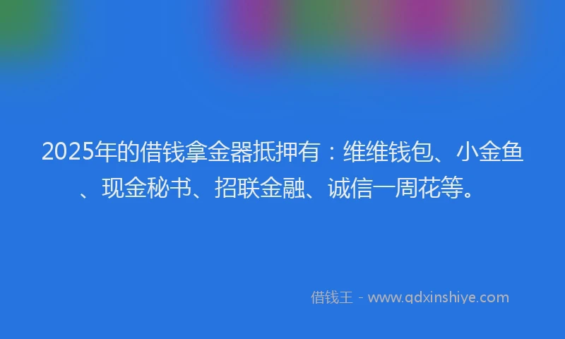 2025年的借钱拿金器抵押有：维维钱包、小金鱼、现金秘书、招联金融、诚信一周花等。