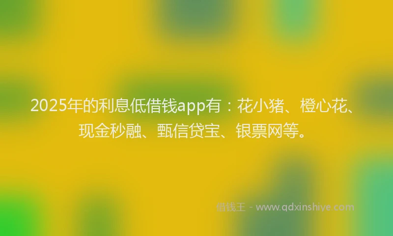 2025年的利息低借钱app有：花小猪、橙心花、现金秒融、甄信贷宝、银票网等。