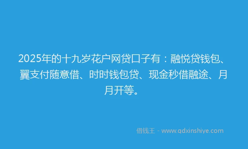 2025年的十九岁花户网贷口子有：融悦贷钱包、翼支付随意借、时时钱包贷、现金秒借融途、月月开等。