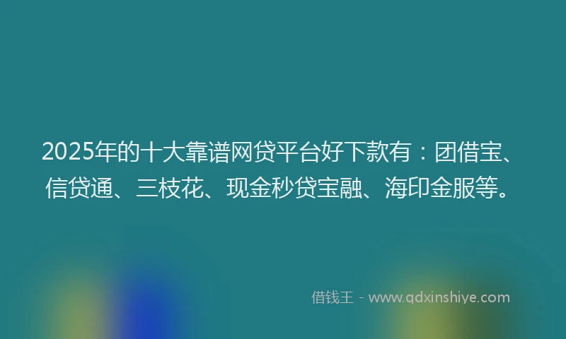 2025年的十大靠谱网贷平台好下款有：团借宝、信贷通、三枝花、现金秒贷宝融、海印金服等。