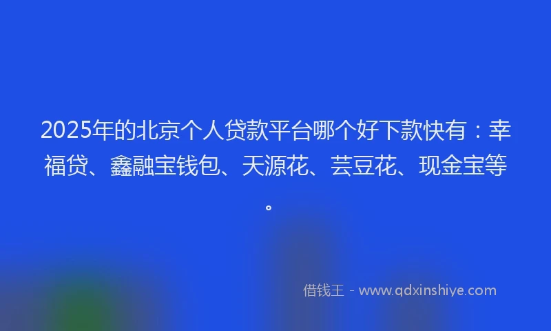 2025年的北京个人贷款平台哪个好下款快有：幸福贷、鑫融宝钱包、天源花、芸豆花、现金宝等。