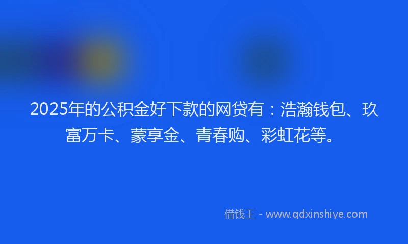 2025年的公积金好下款的网贷有：浩瀚钱包、玖富万卡、蒙享金、青春购、彩虹花等。