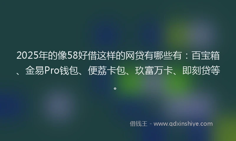 2025年的像58好借这样的网贷有哪些有：百宝箱、金易Pro钱包、便荔卡包、玖富万卡、即刻贷等。