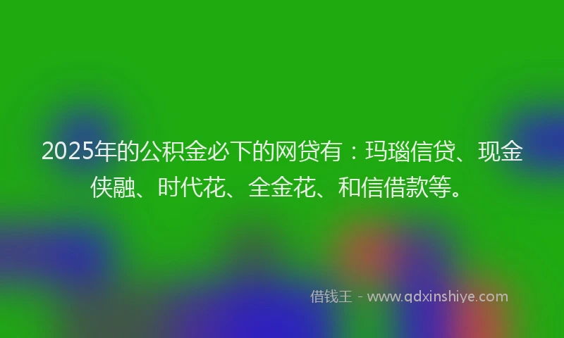 2025年的公积金必下的网贷有：玛瑙信贷、现金侠融、时代花、全金花、和信借款等。