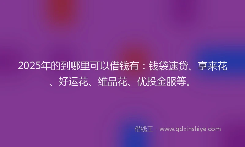 2025年的到哪里可以借钱有：钱袋速贷、享来花、好运花、维品花、优投金服等。