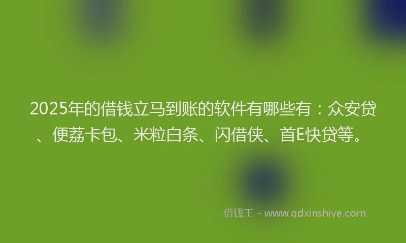 2025年的借钱立马到账的软件有哪些有：众安贷、便荔卡包、米粒白条、闪借侠、首E快贷等。