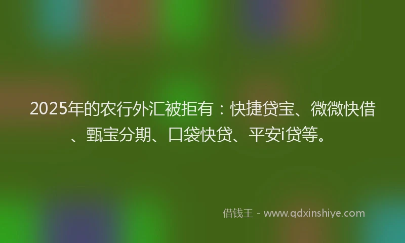 2025年的农行外汇被拒有：快捷贷宝、微微快借、甄宝分期、口袋快贷、平安i贷等。