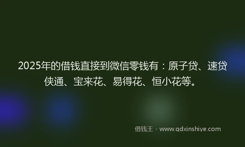 2025年的借钱直接到微信零钱有：原子贷、速贷侠通、宝来花、易得花、恒小花等。