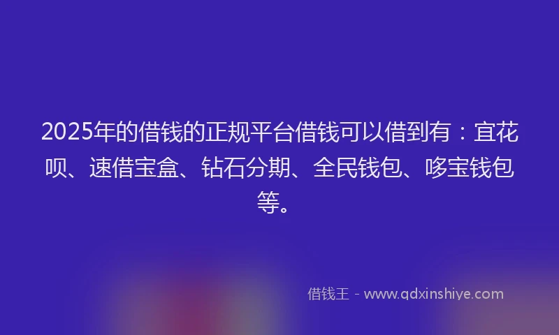 2025年的借钱的正规平台借钱可以借到有：宜花呗、速借宝盒、钻石分期、全民钱包、哆宝钱包等。