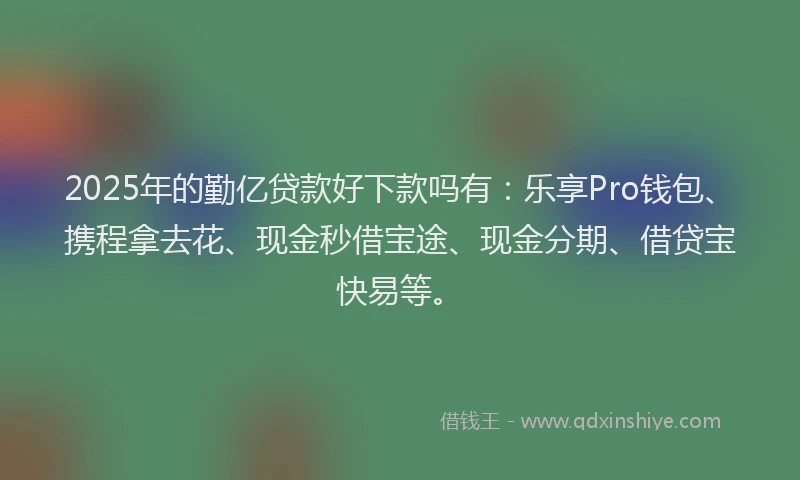 2025年的勤亿贷款好下款吗有：乐享Pro钱包、携程拿去花、现金秒借宝途、现金分期、借贷宝快易等。