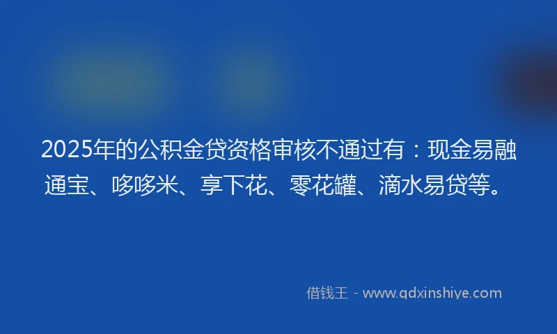 2025年的公积金贷资格审核不通过有：现金易融通宝、哆哆米、享下花、零花罐、滴水易贷等。
