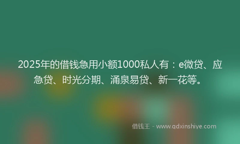 2025年的借钱急用小额1000私人有：e微贷、应急贷、时光分期、涌泉易贷、新一花等。