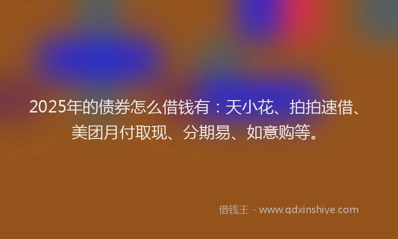 2025年的债券怎么借钱有：天小花、拍拍速借、美团月付取现、分期易、如意购等。