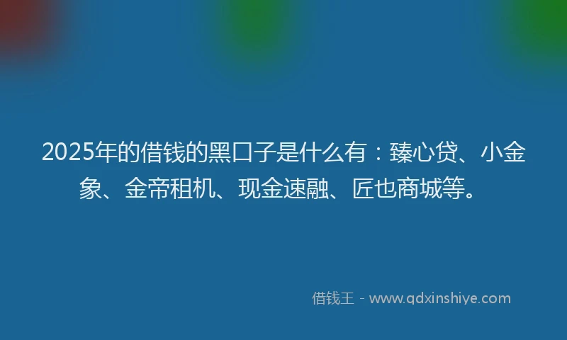 2025年的借钱的黑口子是什么有：臻心贷、小金象、金帝租机、现金速融、匠也商城等。