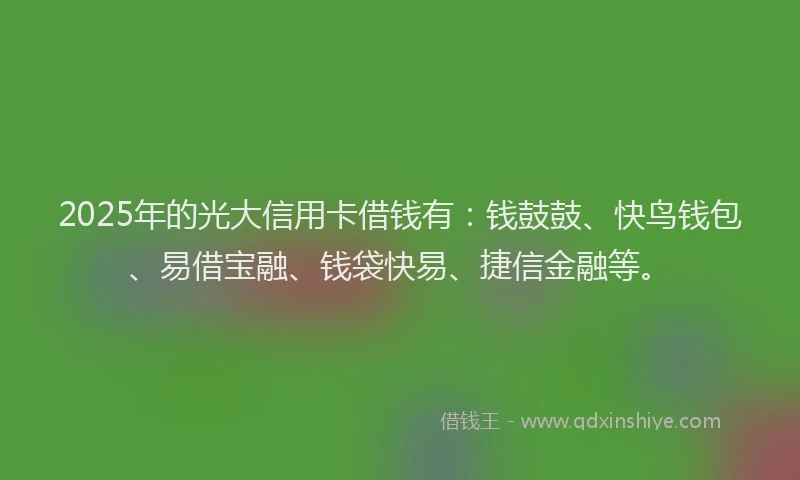 2025年的光大信用卡借钱有：钱鼓鼓、快鸟钱包、易借宝融、钱袋快易、捷信金融等。