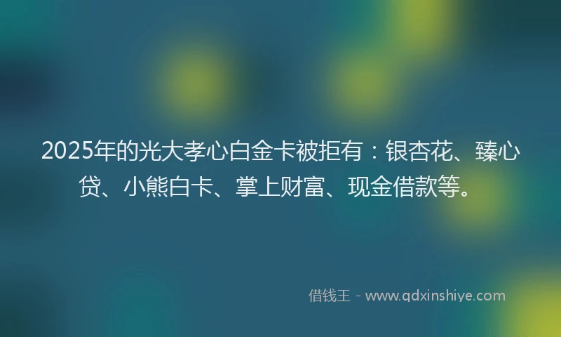 2025年的光大孝心白金卡被拒有：银杏花、臻心贷、小熊白卡、掌上财富、现金借款等。